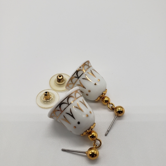 Christmas Bell earrings, White & Gold, breakable - Picture 3 of 9